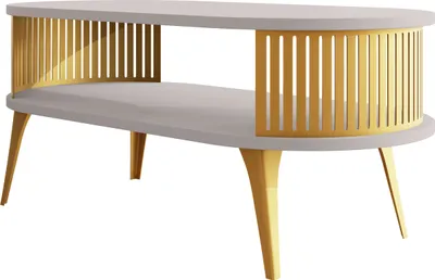Produktbild von MIRJAN24 Couchtisch Roenni Oval Gold, Wohnzimmer Kaffeetisch, Beine und Seiten aus Stahl (Farbe: Gold / Cashmere)