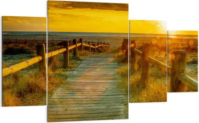 Produktbild von Bild auf Leinwand - Leinwandbild - Fußgängerbrücke Strand Urlaub Sonne - 160x90cm - Wand Bild - Wanddeko - Leinwanddruck - Bilder - Kunstdruck - Leinwand bilder - Wandkunst - DL160x90-2786