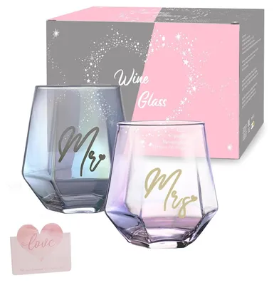 Productafbeelding van Mr and Mrs Wijnglazen Set voor Verloving en Bruidsfeest