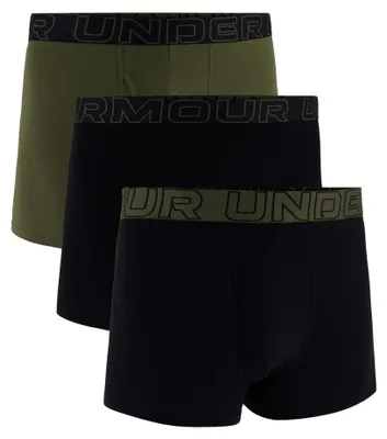 Obrázek produktu pro UNDER ARMOUR Pánské boxerky, balení po 3 kusech – Performance Bavlna Trunks – jednobarevné, 3 palce, strečové, směs bavlny, černá/zelená, velikost 2XL