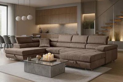 Produktbild von Sofiland Aller U-Form Ecksofa XXL Schlaffunktion 2 Bettkästen Bronze Links