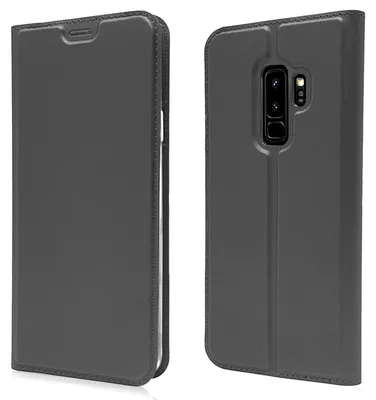 Produktbild von Samsung Galaxy S9 Plus Hülle Klapphülle von NALIA, Slim Kickstand Handyhülle Schwarz Grau