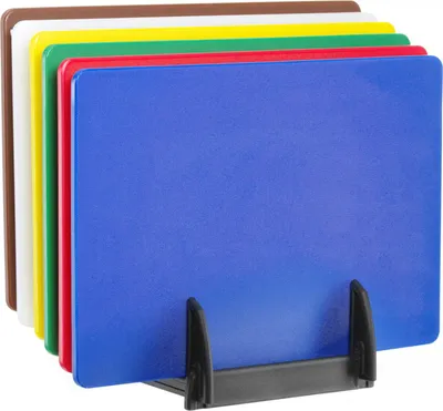 Immagine prodotto di HENDI Set di 6 taglieri HACCP con rastrelliera, 6 pezzi, 450x300x(H)10mm
