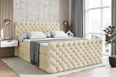 Produktbild von ALTDECOR Boxspringbett mit Fußteil, 2 Matratzen und Topper - 140x200 cm - BOXI8-Z KING - Beige Samt - Polsterbett mit, H3- und H4- Matratzen, Bettkasten und Lattenrost, Bett mit Stauraum