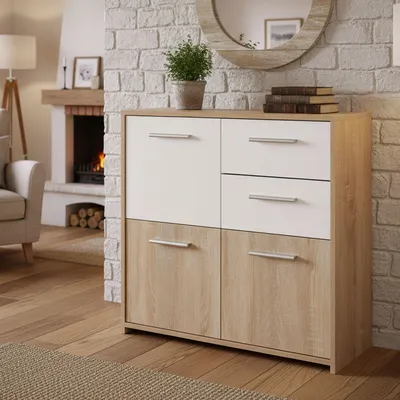 Immagine prodotto di Piglio - Credenza, 77x30x77h cm Bianco, 2 Cassetti