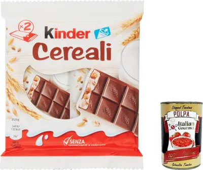 Produktbild von 12x Kinder Cereali, Kinder Country Gefüllte Schokolade mit gerösteten Cerealien und Milchcreme Packung mit 2 x 23,5 + Italian Gourmet polpa 400g g