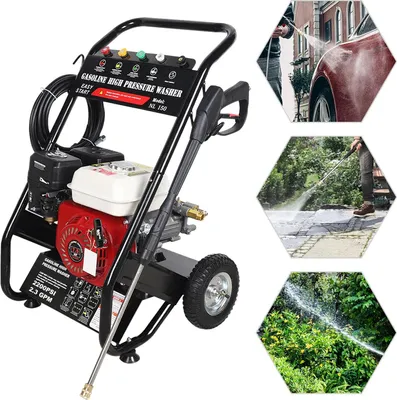 Produktbild von Benzin-Hochdruckreiniger - Druck 2200 PSI - Leistung 7,5 PS - Fördermenge 2,3 GPM (8,7 l/min) - 5 Düsen - Schwarz