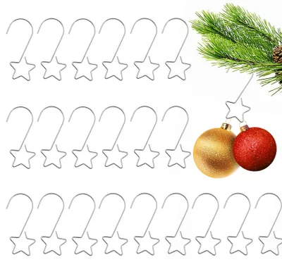 60 Weihnachtsbaumhaken aus Edelstahl, silber, 2 x 5 cm, Sternform