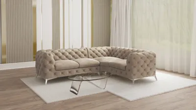 Produktbild von S-STYLE MÖBEL - Chesterfield Ecksofa Cleo mit Silber Metall Füßen aus Dunkle Creme Samtstoff, Ottomane rechts, B/T/H: 264 cm / 204 cm/ 75 cm