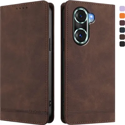 Image de Etui pour Honor 60 Pro, étui rétro en cuirPolyuréthaneavec support et fentes pour cartes Marron