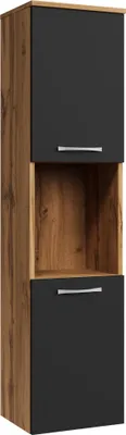 Image de Armoire de rangement de Montreal Hauteur 131 cm - Chene, noir mat - Meuble de rangement haut placard armoire colonne