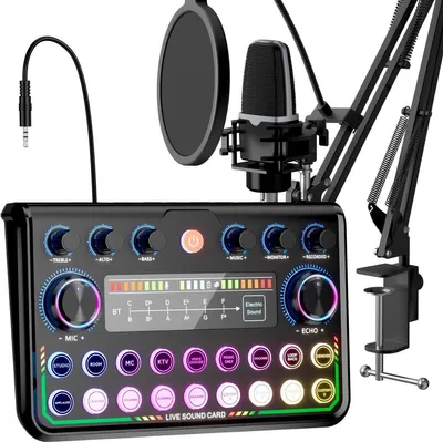 Immagine prodotto di Set microfono per podcast, interfaccia audio e mixer per streaming per PC e smartphone