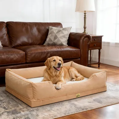 Produktbild von WISFOR Hundebett Hundesofa Hundekissen, erhöhte Ränder, wasserfest waschbar Bezug abnehmbar 3XL: 127 x 94 x 24 cm, Beige
