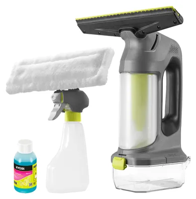 Zdjęcie produktu dla RYOBI 18 V ONE+ akumulatorowy odkurzacz do okien RWV18-0, w zestawie butelka z rozpylaczem i ściereczka z mikrofibry