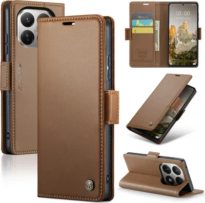 Obrázek produktu pro Pouzdro pro Xiaomi 15T, RFID Blokování Karet, Pokročilé Flip Kožené Pouzdro s Funkcí Stojánku Hnědý