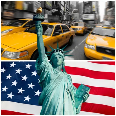 Produktbild von Wallario Premium Glasbild, freischwebende Optik, kräftige Farben, Größe 50 x 50 cm Motiv New York Collage