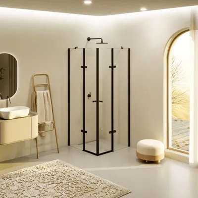 Produktbild von i-flair schwarze Eck-Duschkabine 90x120x190 cm aus durchsichtigem 6 mm Sicherheitsglas - DK19