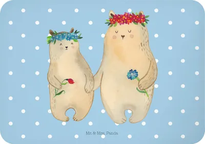 Produktbild von Mr. & Mrs. Panda magnet Bären mit Blumenkranz - Blau Pastell - Geschenk, Kinder, küchenmagnet, Mama, Kühlschrankmagnet, whiteboardmagnet, haftmagnet, Familie, Muttertag