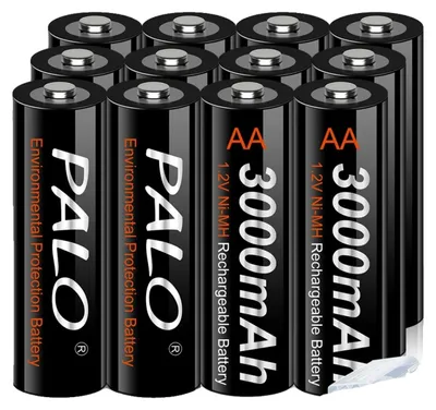 Imagen del producto de Batería AA recargable, con una capacidad de 3000 mAh, baja tasa de autodescarga, paquete de 12 unidades