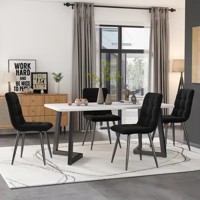 Produktbild von Flieks Marmoroptik Esszimmertisch Esstisch, Rechteckiger Küchentisch mit Metallbeinen für Esszimmer Wohnzimmer, 117x68x75 cm, Weiß Schwarz