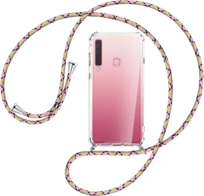 Produktbild von Handykette Backcover-Schutzhülle mit Band (Metall silberfarben) für Samsung Galaxy A9 2018 - rosa Karo