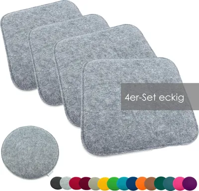 Produktbild von heimtexland ® Sitzkissen Set Filz Stuhlkissen Stuhlauflage Filzkissen Stuhl Polster Kissen Typ631 4er Set 35 x 35 cm Eckig Hellgrau