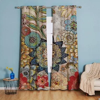 Produktbild von Famanu Verdunkelungsgardinen Blumenmuster Vintage - 2 Stück, 210 × 132 cm (H × B)