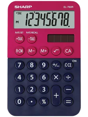 Produktbild von Sharp EL-760 R RB stylischer Tischrechner in rot/blau, 8-stellig, LCD, Solar/Batterie