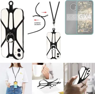 Produktbild von K-S-Trade 3in1 Handykette Handyband Handykordel Halsband Smartphone-Ring Handy-Ring kompatibel mit Gigaset GX4 Fingerhalterung Handyring Tischständer