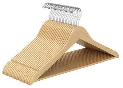 Produktbild von Holzkleiderbügel 20er Set - Hosenbügel mit 360° drehbarem Haken - Platzsparend - Für Träger und Jacken - Hellgelb