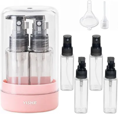 Imagen del producto de Conjunto de botellas de viaje 4 en 1, de 50 ml, con bombas y atomizadores, que incluye un embudo, para cosméticos
