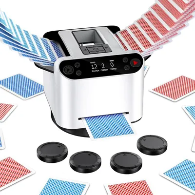 Produktbild von Kartenmischmaschine, 2 in 1 Automatische Kartenmischer und Kartensender, Leise, 12 Spieler, 4 Fernbedienungen für Poker, UNO, Bridge, Blackjack