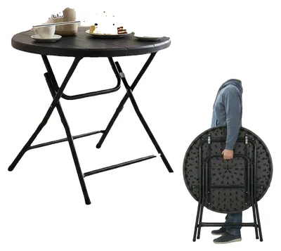 Image de Table pliante, structure en acier, portable et stable, ronde, 80 cm, noire