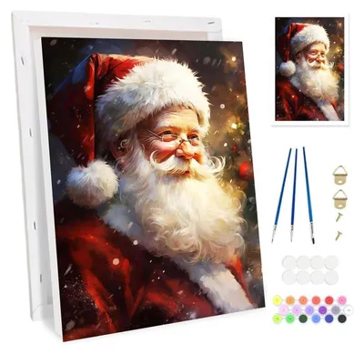 Zdjęcie produktu dla Zestaw do malowania po numerach "Święty Mikołaj" dla dorosłych, z ramą, wymiar 20x30 cm, płótno, farby akrylowe, pędzle