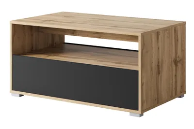 Zdjęcie produktu dla MINIO go for it, stolik kawowy, NIMFEA II, 90 cm, z półką, z szafką, dąb Wotan / kolor czarny