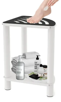 Imagen del producto de Taburete de ducha metálico, de forma rectangular, impermeable, con espacio de almacenamiento, compacto, ideal para usar en el baño