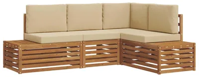 Image de Ensemble de canapés d'extérieur vidaXL avec 4 coussins, couleur naturelle et beige