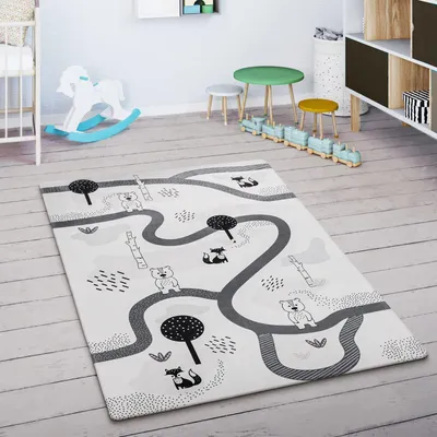 Produktbild von Kinderteppich waschmaschinenwaschbar Reise Kinderzimmer schmutzabweisend Weiß Rechteckig 80x150 | 100% Polyester | pflegeleicht