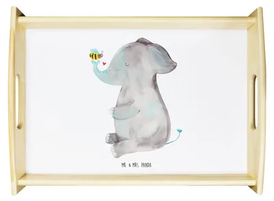 Produktbild von Mr. & Mrs. Panda Deko Tablett Elefant Biene - Weiß - Geschenk, Holztablett, Liebesspruch, Gute Laune, betttablett, Servier, Hochzeitsgeschenk, Serviertablett, Liebe