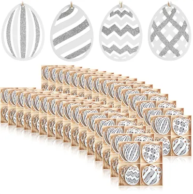 Produktbild von com-four® 384x Dekoaufhänger Ostern - für den Osterstrauß grau/weiß mit Streifen