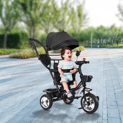 Produktbild von 4 in 1 Baby-Dreirad Kinderdreirad Lenkstange Fahrrad Baby Kinderwagen Schwarz