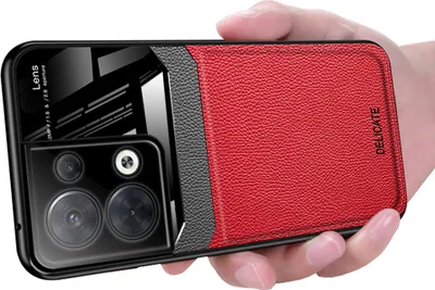 Produktbild von OPPO Reno8 5G Hülle, TPU Stossfest Anti-rutsch Leder Glas Len Hybrid Schutzhülle für OPPO Reno8 5G Rot