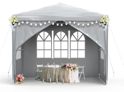 Immagine prodotto di QEENTOE, gazebo da giardino 3x3 metri, grigio, tenda in polietilene impermeabile con 4 pareti laterali, porta con cerniera, tenda per eventi in giardino