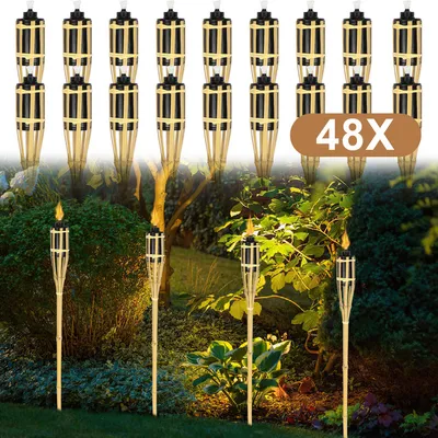 Produktbild von TolleTour 48x Gartenfackeln Set Lampen Fackeloel Docht 90cm Bambus Ölfackeln für draußen Lampenöl für fackeln Flammen Feuer Party Deko