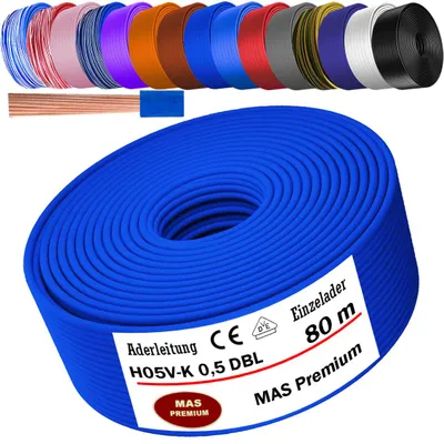 Produktbild von 80m Aderleitung H05 V-K 0,5 mm² Dunkelblau Einzelader flexibel