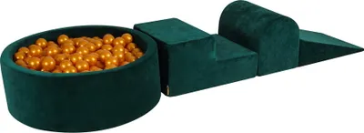 Produktbild von MeowBaby Spielplatz aus Schaumstoff 3-Element Schaumspielset mit Runde Bällebad, 200 Bälle, Samt, Dunkelgrün: Gold