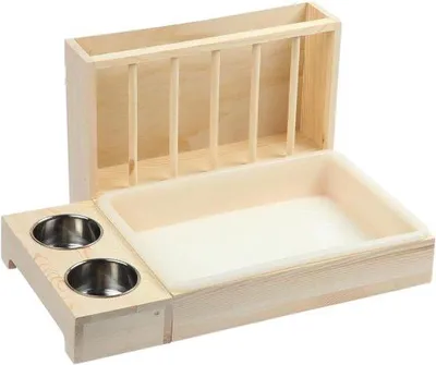 Productafbeelding van Houten Voerdispenser - Voerautomaat Kleine Dieren - Hygiënisch Voeren - Multifunctioneel Hout - 41x29x18cm