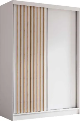 Produktbild von AGMAT Schwebetürenschrank Nevada, Kleiderschrank mit 2 Türen, Moderne Garderobe in Farbe: Weiß, Schrank in Größe: 150 x 216 x 61 cm