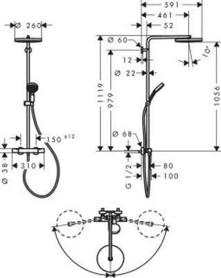 Zdjęcie produktu dla Hansgrohe 24236700 Rura prysznicowa Pulsify S Puro 260 1jet