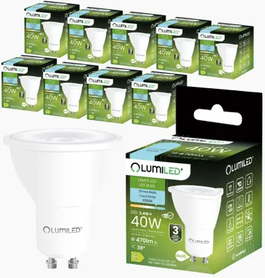 Produktbild von LUMILED GU10 LED Lampe 10er Set PAR16 3,4W  470 Lm Leuchtmittel 6500K kaltweiß Strahler, ersetzt 40W Halogenlampen, 10 Stück Lampen, 38° Reflektorlampen Reflektor Spot Nicht Dimmbar Energiesparend